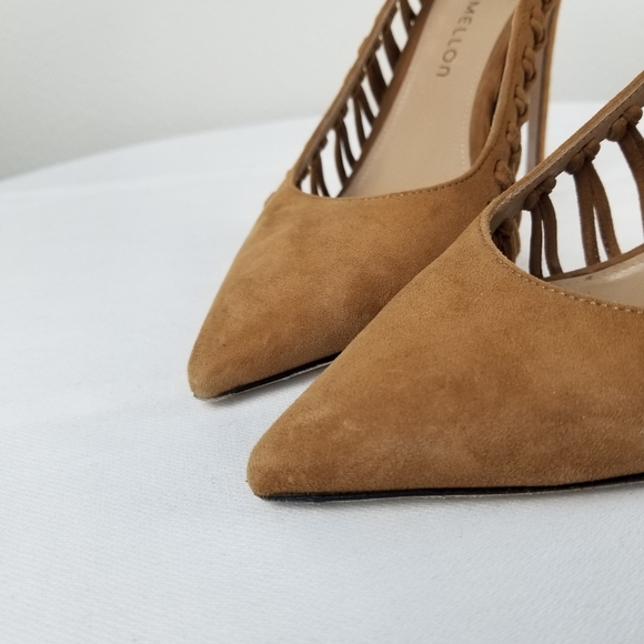 Tamara Mellon Tan Neutral Suede Braided Pointed Toe Pump Heels Size 8 - Picture 5 of 12